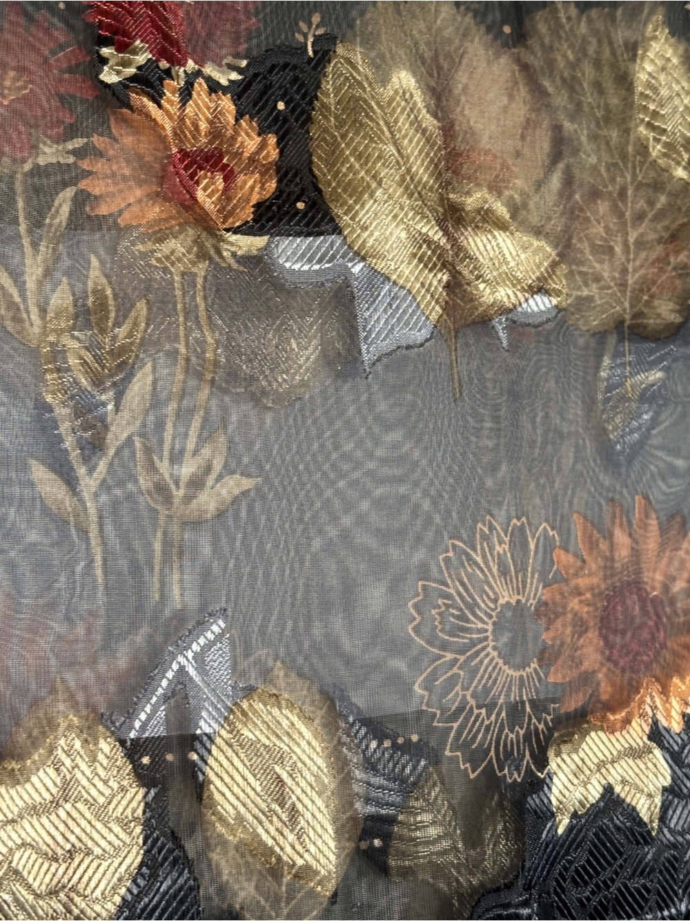 Liz Claiborne Sheer Floral Scarf in Black, Gold & Rust - Picture 4 of 7